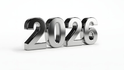 Futuristic Metallic Numbers Representing the Upcoming Year in a Minimalist Setting