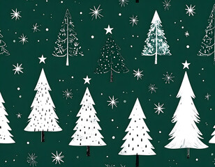 Fototapeta premium Festive Christmas trees and snowflakes against a teal background, perfect for the holiday season
