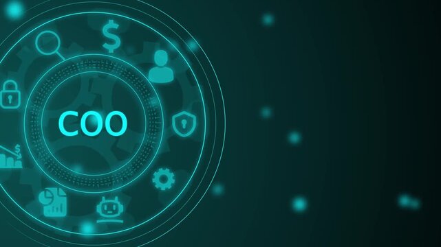 CO concept with interconnected icons and with gears background Keywords: COO, chief operating officer, executive, management, business, strategy, operations
