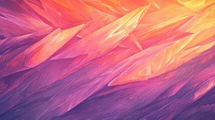 A digital art piece featuring a complex pattern of overlapping, angular shapes in shades of pink, orange, and yellow.