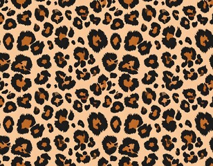 Close-up view of a repeating leopard-print pattern. The tan background is filled with brown and black spot clusters