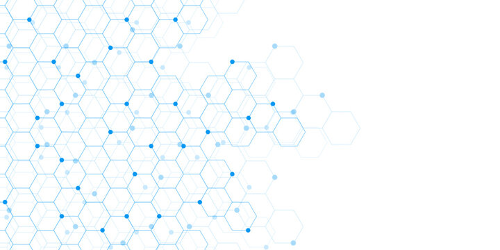 Abstract hexagon pattern and dots connection. Futuristic digital technology and big data. Suitable for global communication and innovation background. Vector