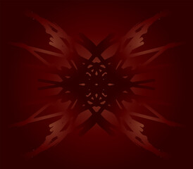 Abstract symmetrical background in dark red and maroon tones. This decorative design features tribal tattoo aesthetics with sharp curves and a gothic atmosphere. For wallpaper, banner, card, cover