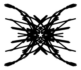 Abstract grunge black tribal tattoo design with star element. Symmetrical ink brush stroke vector illustration. Gothic style symmetrical ornament. Black silhouette art isolated on white background.