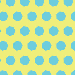 This abstract image showcases a repeating pattern of light blue, imperfect octagonal shapes against a soft, pastel yellow background. The irregular shapes are arranged in neat rows and columns.