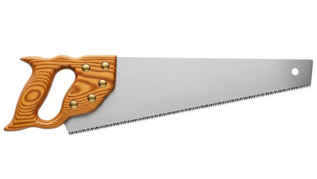 Hand saw with wooden handle on white background - Powered by Adobe