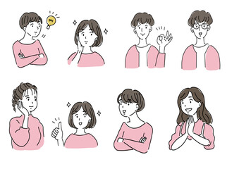 様々な表情をした人のイラスト 会話 女性