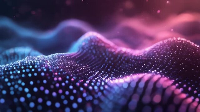 Futuristic holographic sphere rotating with data lines and floating particles in a technological environment