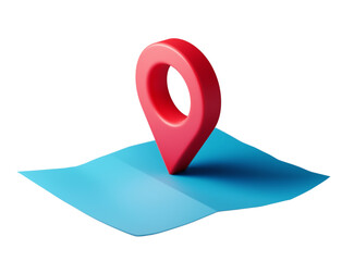 Red map pin on blue folded paper isolated on a transparent background