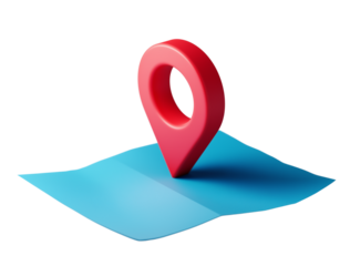 Red map pin on blue folded paper isolated on a transparent background