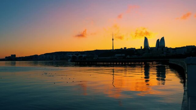 Scenic golden hour in Baku city, Azerbaijan.