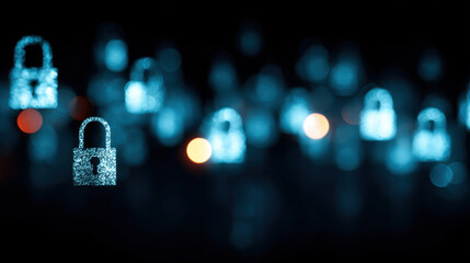 Cybersecurity compliance risk reduction concept background image, digital padlock icon glowing secure data protection privacy control