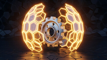 Gear Protection Shield Technology Concept Digital Illustration