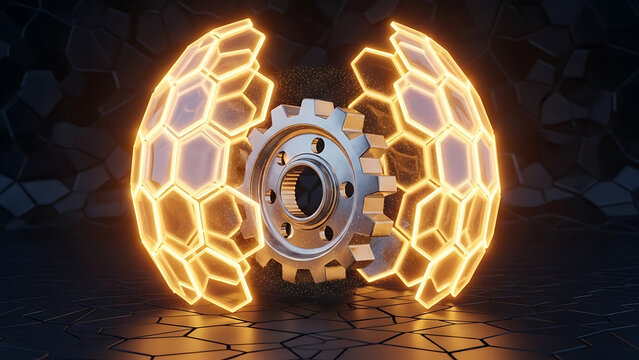 Gear Protection Shield Technology Concept Digital Illustration - Powered by Adobe