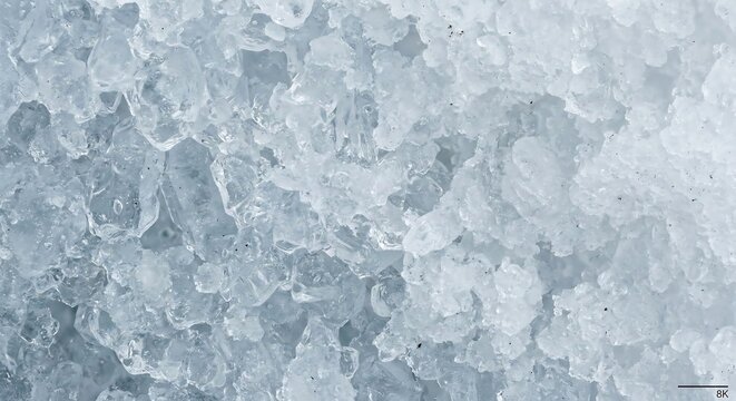 Close-up of crushed ice with frosty texture and small black specks