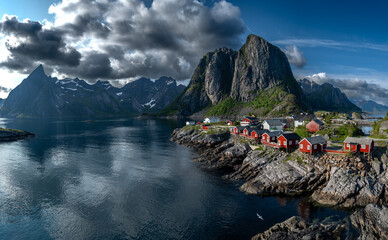 Picturesque Coastal Village Hamnoy With Red Rorbuer Huts On Lofoten Islands In Norway