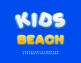 Vector Travel concept Kids Beach. Creative Bright Font. Cute Rounded Alphabet Letters and Numbers set.