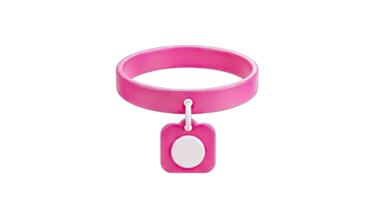 Pink Pet Collar with Tag, Isolated on White