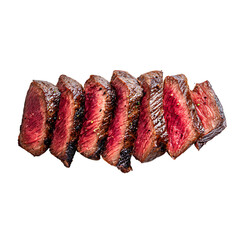 Juicy medium rare steak slices, ready to be devoured, for gourmet food blogs and mouthwatering meal promotions, perfect for culinary inspiration