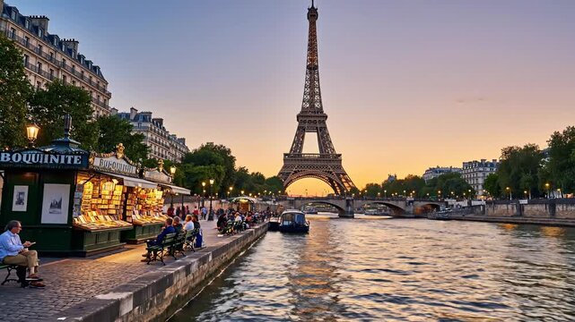 Seine River Sunset - A Parisian Evening Stroll.