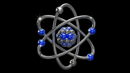 Atom Model Science Illustration Metallic Blue Orbit