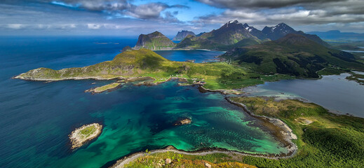 View From Offersoykammen Mountain Over Coastal Landscape On Lofoten Islands In Norway © grafxart