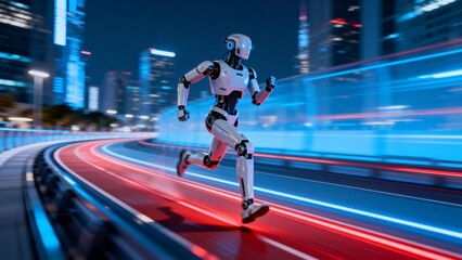 Robot running on futuristic track