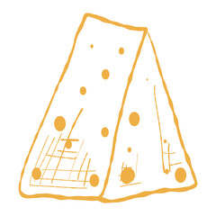 Cheese wedge illustration, triangular piece. Wedge of cheese vector, dairy icon. Cheese triangle, food illustration