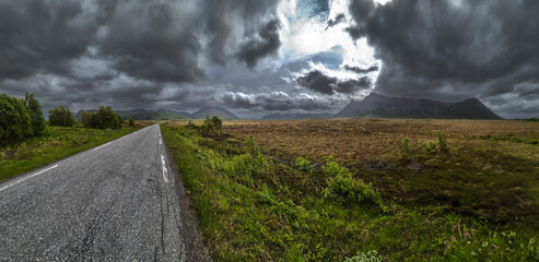 Abandoned Rural Road Through Moore Landscape On Andoya Island Of Lofoten In Norway