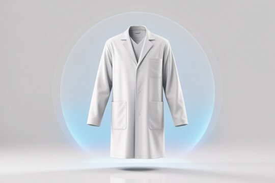 White medical lab coat rendered in a modern, clean design with futuristic elements - Powered by Adobe