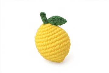 Handmade crochet lemon fruit with green leaf