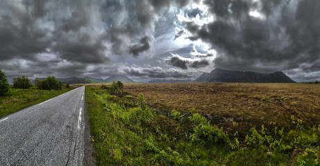 Abandoned Rural Road Through Moore Landscape On Andoya Island Of Lofoten In Norway