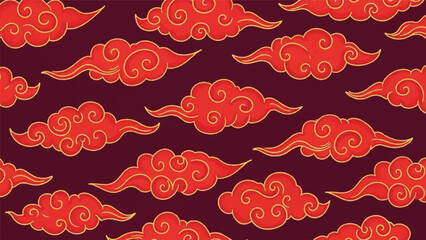 Vibrant red clouds pattern on dark red background for lunar new year celebration illustration