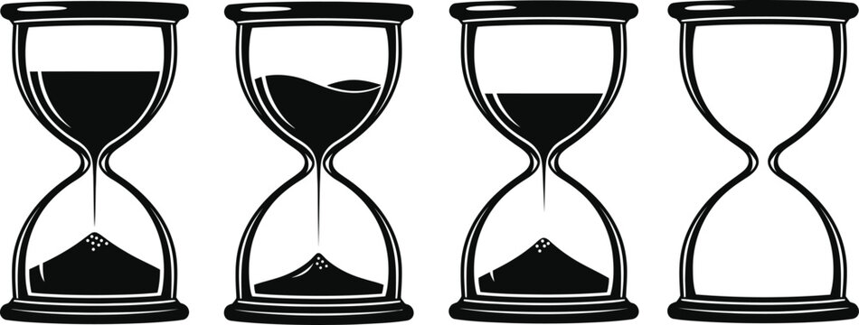 Four hourglasses with varying sand levels illustration