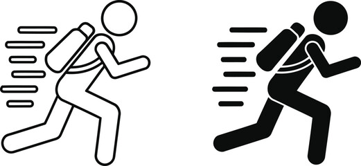 Running silhouettes with motion lines and backpacks