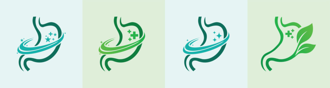 Stomach with swoosh medical logo digestive health gastro clinic recovery care icon
