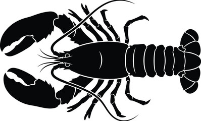 Lobster Silhouette Vector Illustration on White Background