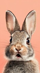 Fototapeta premium surprised baby bunny wide eyes, pastel background