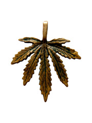 Hemp leaf bronze pendant on transparent background