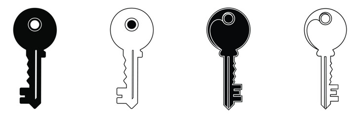 Set of four keys in black and white for unlocking concepts