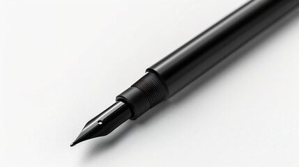 Elegant dark fountain pen resting on a seamless white backdrop evoking simplicity and precision