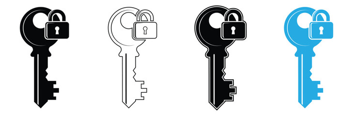 Set of keys with padlock icons in various colors and styles