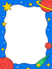 Outer Space Theme Border with Planets Stars and Comet Illustration for Educational Astronomy Posters and Children Creative Writing
