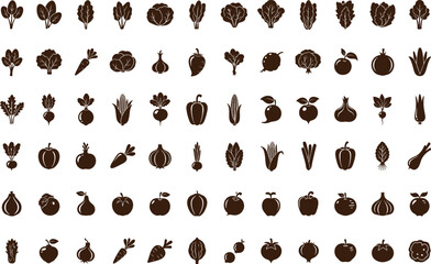 Obraz premium Variety of fresh vegetables and fruits icons