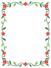 Green Vine and Red Flower Rectangular Border for Spring Season Announcements Nature Themes and Children Creative Writing Projects