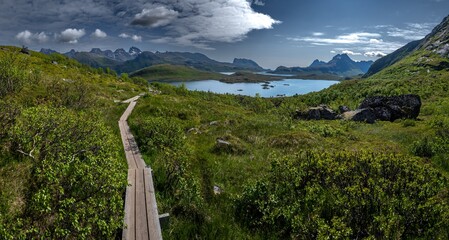 Kvalvika Beach Trail With View Over Torsfjorden Near Fredvang On Lofoten Islands In Norway