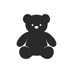 Obraz premium Sitting teddy bear silhouette icon isolated on white background, cute toy vector illustration.
