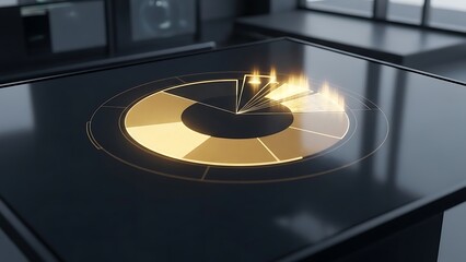 A futuristic glowing pie chart on a dark surface indicating explosive growth