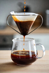 Manual Pour-Over Coffee Brewing into a Glass Mug