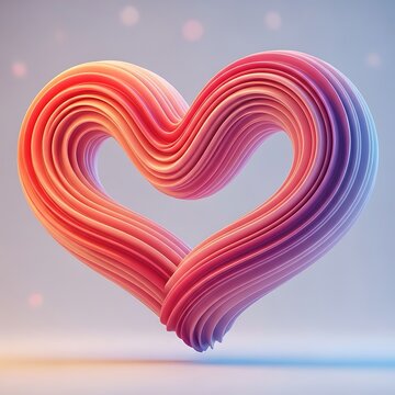 Abstract Twisted 3D Fiber Heart with Blue and Red Lighting